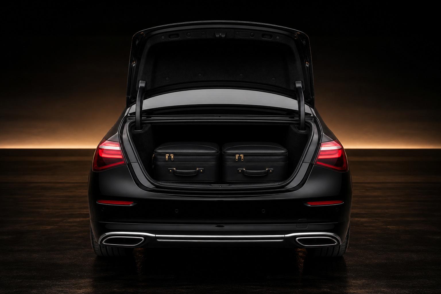 Illustrative suitcase arrangement in an executive saloon boot