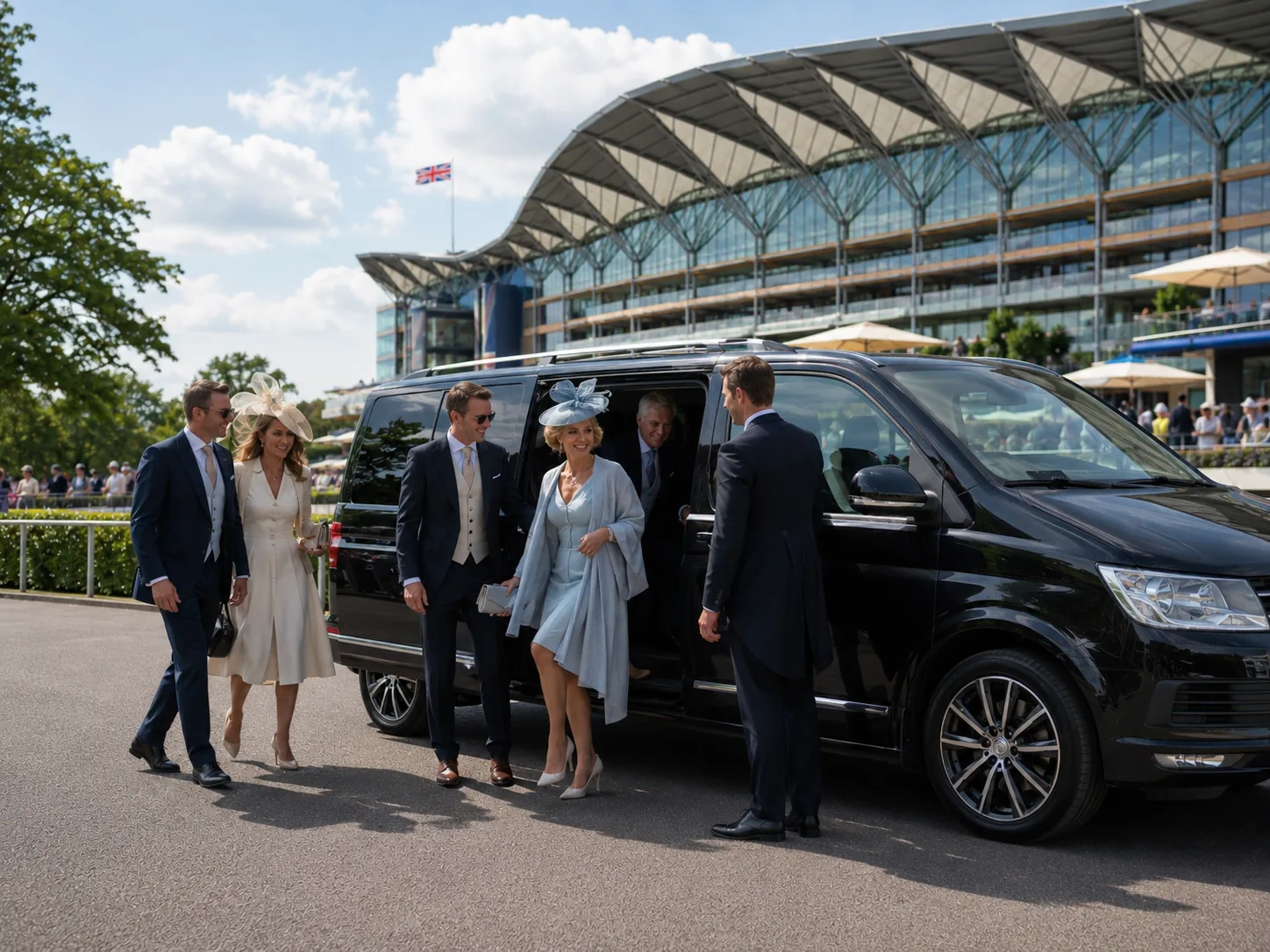 Executive van collecting a group for an Ascot Racecourse transfer