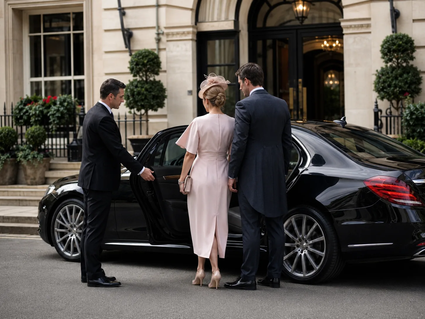 Private chauffeur collecting guests from a London hotel for Ascot Racecourse