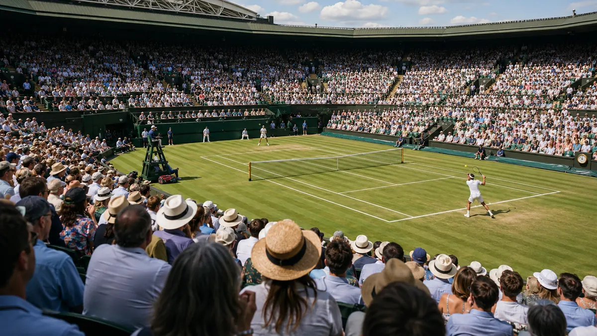 Spectators watching a major grass-court tennis championship in Wimbledon